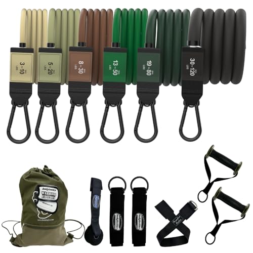 Image of Bodylastics Patented Basic Series Resistance Band Set - Resistance Bands with Snap Reduction Tech, 2 Handles, 2 Ankle Straps, 1 Door Anchor & 1 Carry Bag