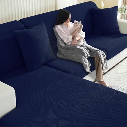 YSTELLAA Funda Asiento Sofa Alta Elástica, Funda Cojin Sofa Separado Ajustable, Universal Protector De Cojín para Muebles, Lavable, Antideslizante(3 Asiento, Azul)