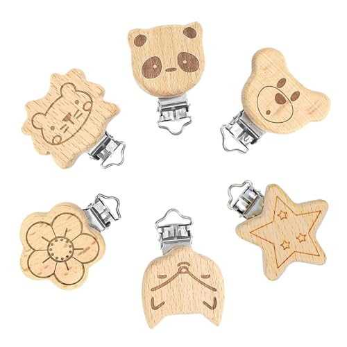 Clip Madera para Chupete, 6PCS Pinzas Chupete, Chupetero Madera, Pinzas Para Chupeteros Clips Bebe, Clip Chupeter Enganche, Portachupetes Bebe Personalizado Niña