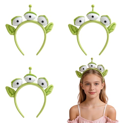 SMYJDMM Alien Headband 3Pcs Three-Eyed Headband Space Eyeball Hairbands Three Eyed Space Eyeball Personality Funny Anime Headwear for Halloween Carnival Fancy Dress Costume (Green)