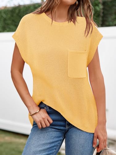 Image of Imily Bela Summer Fall Short Sleeve Sweater for Women | 2026 Crew Neck Ribbed Knit Vests Trendy Pullover Tops，Sweater Tank Tops，Sweater Vest