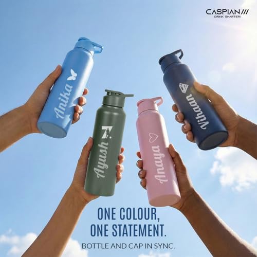 Image of CASPIAN / / / Hike Stainless Steel Customize Sipper Water Bottle Leak Proof Thunder for Fridge Home Office Travel School Kids Boys Girls Adults Sports Gym Yoga (A Green 1 Litre, Set of 1)|