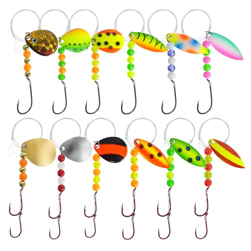 Eupheng Hand-Tied Walleye Rigs 15LB Spinner Crawler Harness with Colorado & Willow Blades,...