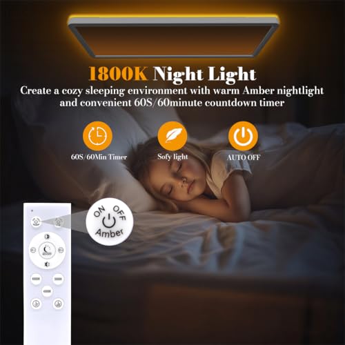 Image of ELEPHANTBOAT 48W LED Ceiling Light with Remote,3000K-6500K Dimmable Flush Mounted Ceiling Light with Back Amber Light Design,58x22cm, Slim Square Ceiling Lamp for Bathroom, Living Room,Hallway