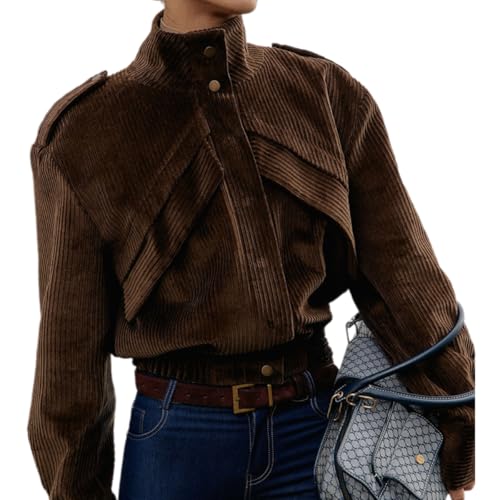 Ribbed Corduroy Rider Jacket For Women Trendy Casual Vintage 90s Long Sleeve Motorcycle Cozy Outerwear