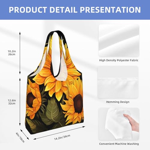 (Sunflower Black Background) Large Tote Shoulder Bag Fashion Canvas Handbag Reusable Shopping Bag Travel Bag For Women4