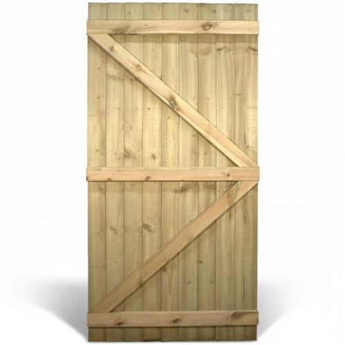Flat Top Wooden Garden Gate 6x4ft - Feather Edge Semi-Braced Treated Timber Door, H:6ft x W:4ft Ideal for Outdoor Pathway Home Access (High: 180cm x Wide: 120cm)