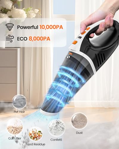 Handstaubsauger, Handstaubsauger Akku Kabellos mit 2 Geschwindigkeitsmodi, Tragbarer Wiederaufladbarer Mini Staubsauger mit LED-Leuchten, 5 in 1 Autostaubsauger für Haus Büro Auto Haustier