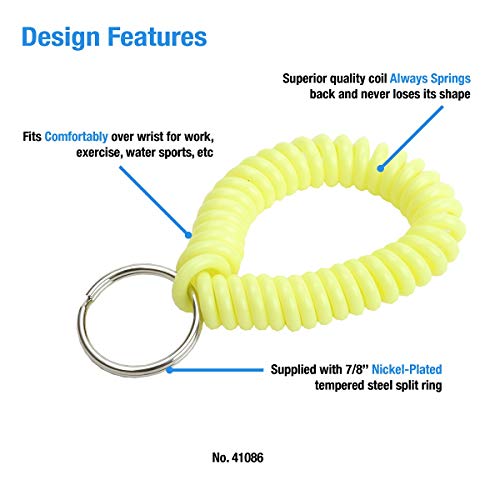 Image of Lucky Line 2 inch Spiral Wrist Coil with Steel Key Ring, Flexible Wrist Band Key Chain Bracelet, Stretches to 12 inch, Neon Yellow, 10 PK (41086)