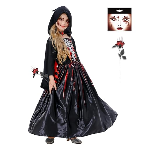 HUIKUANGEU Disfraz de Bruja Reina Vampiro, Disfraz de Vampiro Niña, Esqueleto Niña, Halloween Carnaval Juguetes