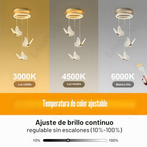 Lámpara de araña LED con mariposas de diseño sofisticado y oro 5