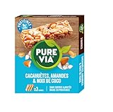Pure Via Barres de Céréales Cacahuètes, Amandes et Noix de Coco, Riches en Protéines et Fibres, Sans Gluten, Sans Sucres Ajoutés, Vegan, 3 x 35g