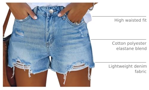 Image of onlypuff Womens Jean Short Cut Off Denim Shorts High Waist Ripped Distressed Stretchy