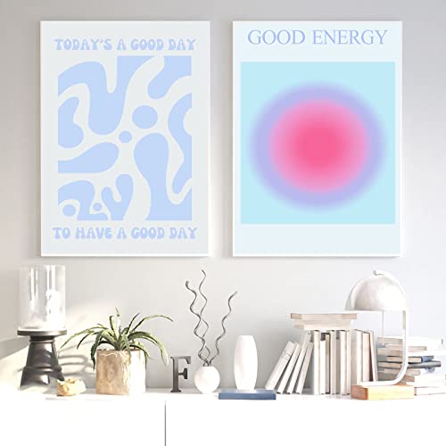 Aesthetic Posters Blue Gradient Aura Prints Spiritual Aura Painting Energy Canvas Wall Art Colorful Aura Poster Blue And Pink Artwork Angel Number Wall Art Spiritual Energy Posters 16X24Inx2 Frameless #TOP25