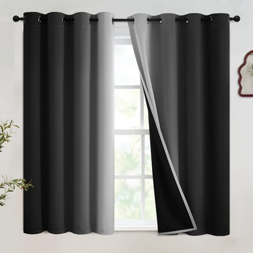 Image of SimpleHome 100% Blackout Ombre Bedroom Curtains Black and Greyish White,45L | Room Darkening Curtains,Thermal Insulated Grommet Window Drapes and Curtains for Living Room,2 Panels, 52x45 inches Length