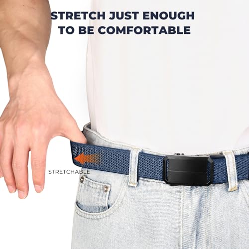 Men's Stretch Nylon Belt with Ratchet Buckle, Casual Golf Hiking Elastic Webing Belt, Adjustable Comfort Fit4