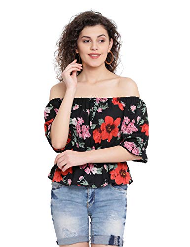 Image of Women Off Shoulder Cotton Color Block Top