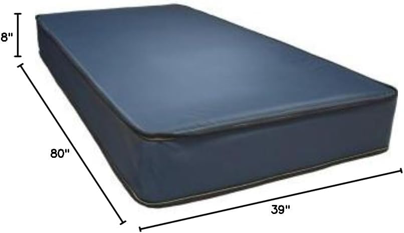 Water Proof Mattress: Twin XL Cabin, Camp, Shelter, Hospital, Nursing, Motel, Bunk Bed, Vinyl Innerspring 2-Sided 8" Fluid Proof Vintex (Safe Guard) Barrier Certified Fabric. (39W X 80L X 8" T)