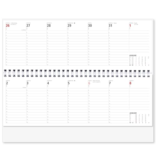 Bürokalender quer 2026 Welle bunt Spiralkalender Schreibtischkalender Tischquerkalender Tischkalender quer Sonn- und Feiertage Rot 1 Woche je 1 Seite 64 Seiten
