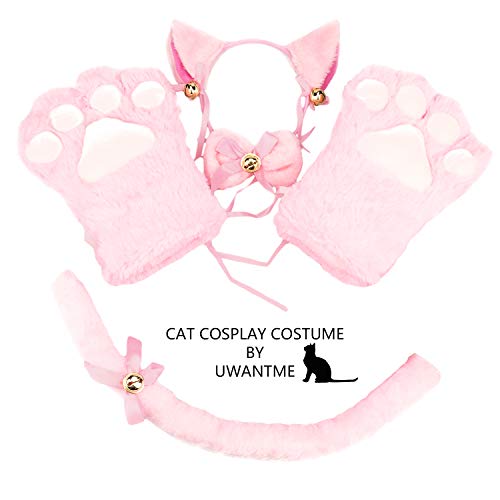 Cat Cosplay Costume Kitten Tail Ears Collar Paws Gloves Anime Gothic SetCat Cosplay Costume Kitten Tail Ears Collar Paws Gloves Anime Gothic Set Pink