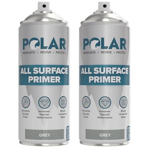 Polar All Surface Primer Matte Gray - 2 x 13.5 Fl Oz - Ideal for Wood, Metal, Plastic, Brick - Enhanced Adhesion & Quick Drying