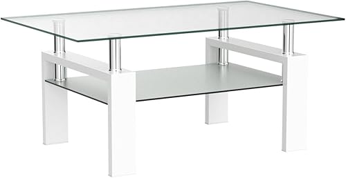 Miniatura 30 de IANIYA Mesa de centro de vidrio templado para decoración moderna de sala de estar, fácil de limpiar con bordes redondeados seguros y diseño Mesa de