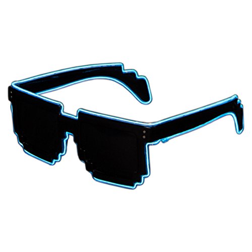 Raveanomics El Wire Aqua Blue LED Sunglasses - 8-Bit Retro Pixel