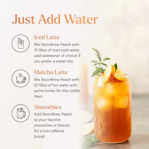 NoonBrew Adaptogenic Peach Oolong Mushroom Tea Powder: Natural Energy Drink | Boosts Energy, Focus & Mood | 19 Superfoods | Keto Vegan Friendly | Enjoy Hot or Cold - 30 Servings