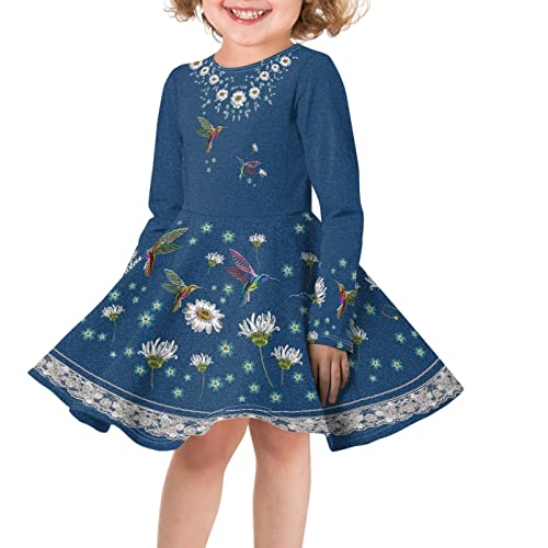 Girls Long Sleeve Twirly Dress Graphic Print Kids Fashion Swing Skater Dress for 4-16 Years Old2