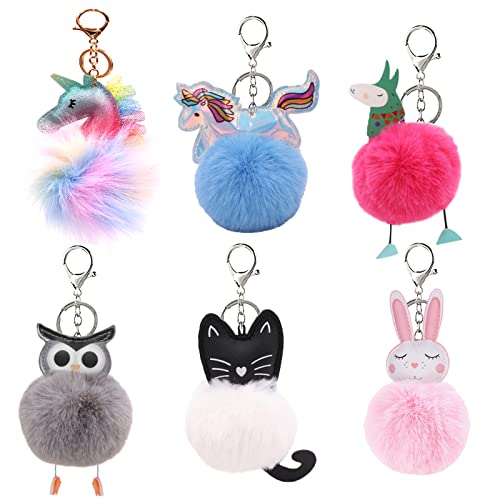Select Zone Lot de 6 porte-clés pompon moelleux pour femme et fille, b Cover
