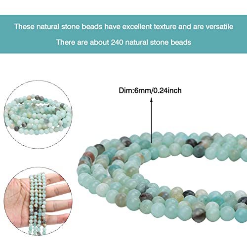 240 PCS 6mm Natural Stone Beads Semi-Finished Natural Stone Loose Beads, Polished Round Stone Beads Healing Power Gemstone for Jewelry Accessories DIY Bracelets Necklaces Making(Natural Color) - Thumbnail 3