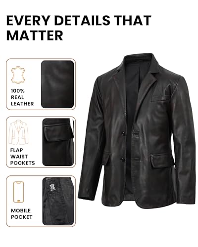 Image of Decrum Lambskin Leather Blazer for Men - Genuine Leather Sport Coat for Formal & Business Casual