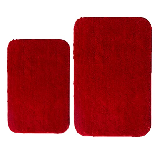 Microfiber Bathroom Rugs and Mats Sets 2 Piece,Non-Slip Bath Rugs, Machine Washable Absorbent Bath Mats for Bathroom Floor, Shower (Red, 16''x24'' Plus 20''x32'')