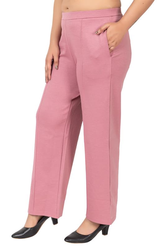 Image of Mlada Mid Waist Wide Leg Flared Pants Elastic Waist Band for Women Office Work Formal Wear Stretch Cotton Knit Flare Pants Utility Pockets Extra Flare Pants Trousers for Travel
