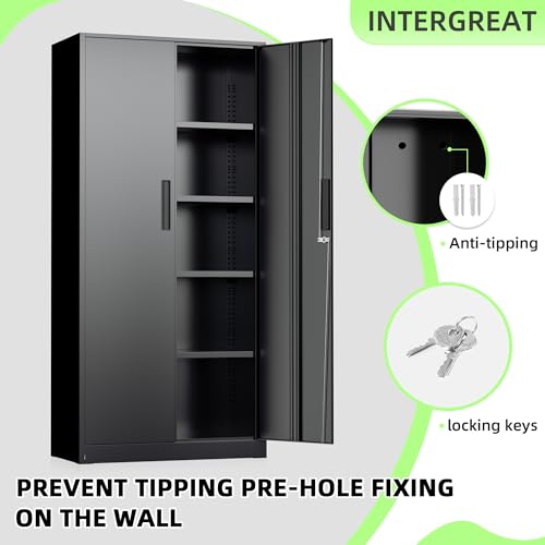 Image of INTERGREAT Black Metal Storage Cabinet, 72 inch Locking Steel Cabinets with 2 Door and 4 Adjustable Shelves, Tall Metal Cabinet for Home Office, Garage, Warehouse