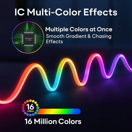 Image of FLYNGO 5 Meter Smart RGB Neon LED Strip Lights with App & Remote Control, USB Powered, Waterproof & Flexible Music Sync Rope Light for Room, Gaming, Party, Diwali & Home Decoration (5 Meter Neon)
