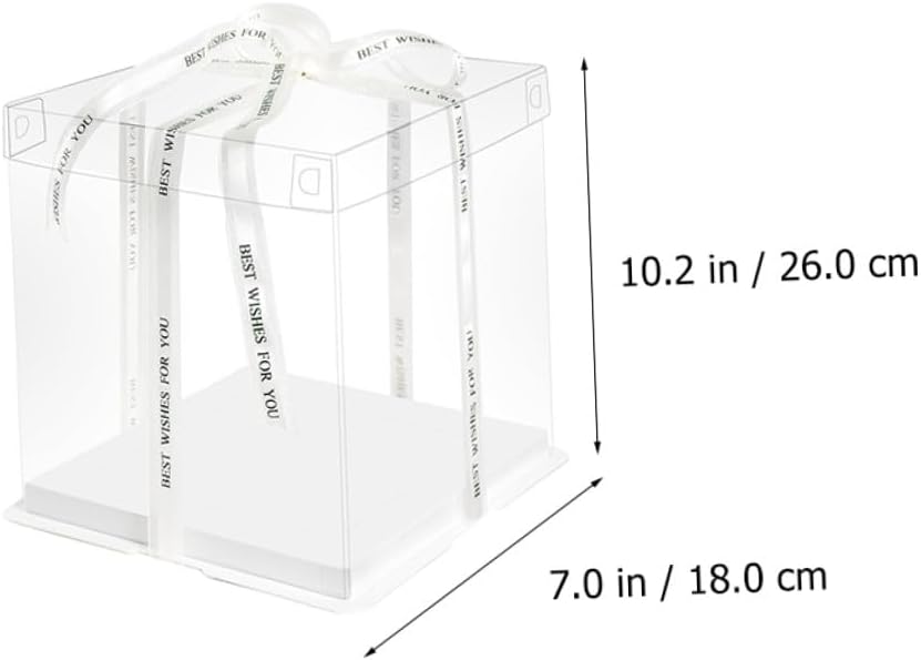 Angoily 5pcs 8-inch Cake Packaging Boxes with Ribbon Square Birthday Cake Carrier Containers Single-layer 26x26x18cm Storage and Wrapping for Parties