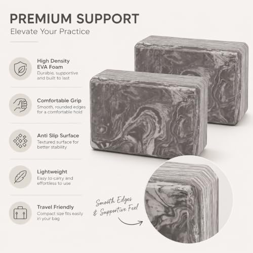 Image of Exerz EXYB-002 Yoga Blocks 2PK High Density - Comfortable Fitness Foam Bricks, Anti-Slip, Lightweight and Travel Friendly