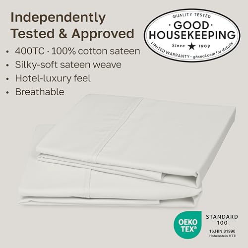 Image of California Design Den King Size Pillowcase Set - 400 Thread Count, 100% Cotton Sateen, Set of 2 Pillow Covers, Soft and Breathable - Ivory (Pale Tone)