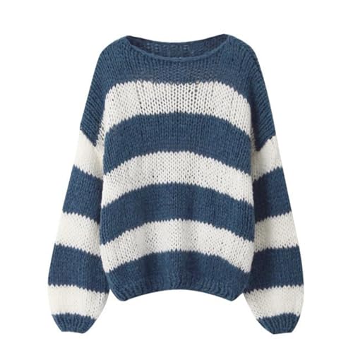 Image of Women Y2K Striped Sweater 90s Vintage Aesthetic Long Sleeve V-Neck Knit Pullover Jumper Loose Fall Sweatshirt