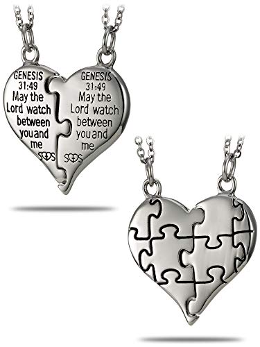 Stainless Steel Puzzle Piece Split Heart Necklace-Genesis 31:493