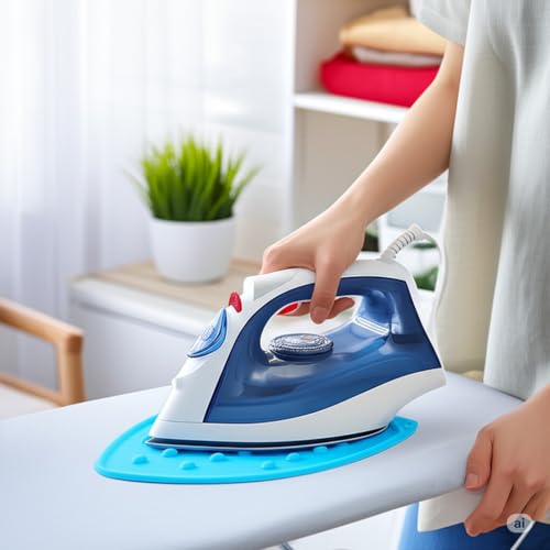 Image of LivingBasics 1 Piece Silicone Heat-Resistant Mat for Steam & Dry Irons | Anti-Slip Ironing Pad for Table, Counter, Bed | Foldable, Waterproof Surface Protector for Travel & Home Use (Blue)