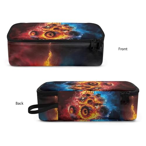 Image of Fire Truck Print Pencil Case for Boys 6-8 Large Capacity Pencil Pouch for Kids Lightweight Portable Pen Bag with Mesh Pocket for School