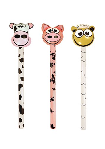 3 Gonfiabili Fattoria Animali Bastoncini 118 cm