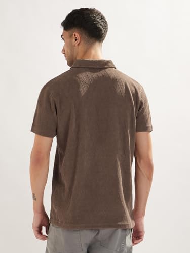 Image of Nobero Textured Polo T-Shirt for Men | Polo T-Shirts for Men | Regular Fit | Textured Fabric | Contrast Collar | Casual & Smart Casual