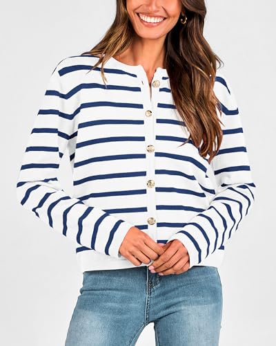 BTFBM Women's Cardigans Sweater 2024 Fall Striped Long Sleeve Button Down Crop Open Front Knit Outerwear Deco Pockets4