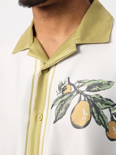 Image of The Souled Store: Holiday Spirit Men and Boys Short Sleeve Cuban Collar White Botanical Print Polyester Lightweight Everyday Wear Easy to Style Casual Regular Fit Holiday Shirt