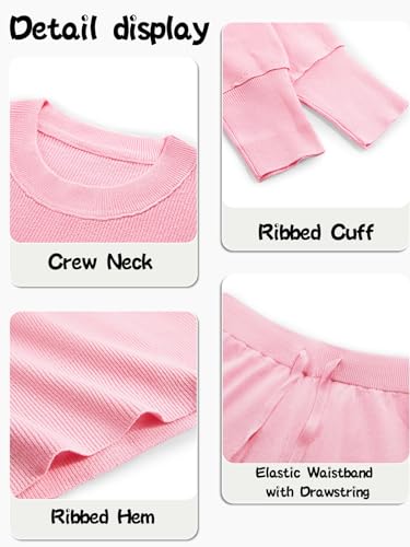 Image of Haloumoning Girls 2 Piece Outfits Kids Long Sleeve Crewneck Sweater Drawstring Wide Leg Long Pants Sweatsuits Sets 5-14T