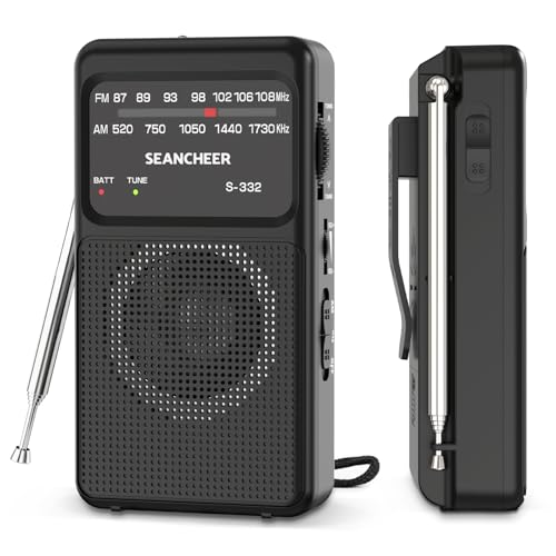 Radio Portable AM/FM S-332, Mini Radio à Piles Survie (AA), Excellente Réception, Petit Syntoniseur de Poche avec Clip Intégré, TransistorRadio Idéal...