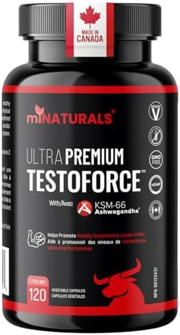 Testosterone Support for Men, Made in Canada, Ashwagandha KSM-66 | Helps with Stress, Aerobic Endurance, and Physical Performance | 120ct, 2 Months Supply